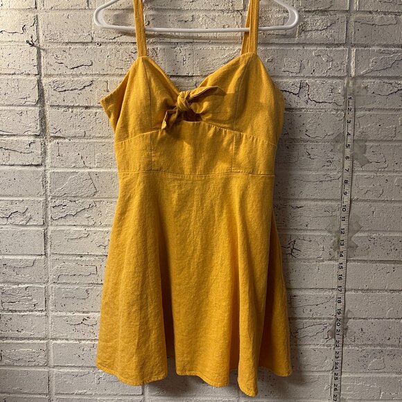 Mustard Yellow Linen Mini Dress - Adjustable Straps - Picture 1 of 9